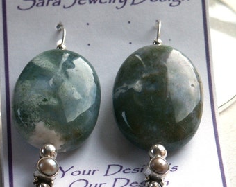 Sterling Silver Stacker Style Earrings in Ocean Jasper and Freshwater Pearls