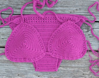 Pink crochet bikini Hot pink crochet bikini crochet vintage bikini crochet boho bikini crochet bikini set crochet