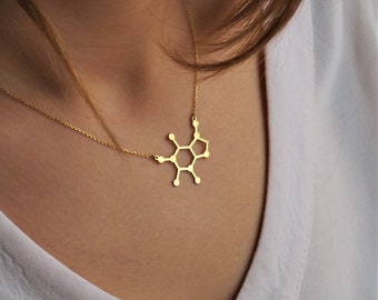 Caffeine Necklace -Sterling Silver Caffeine Molecule, Science Jewellery, Chemistry Jewellery, Gift for her, Molecule necklace Jewelry