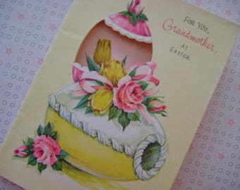 Vintage Grandmother Easter Greeting Card / Gibson / Grandma Easter Card / Easter Eggs / Roses / Tulips