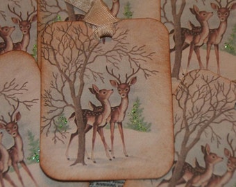 Baby Deers Vintage Christmas Gift Tags