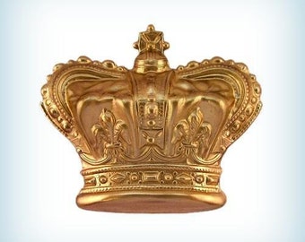1 Brass CROWN Fancy Raw Brass Stamping Dapped ~Jewelry Finding, Embellishment 35mm AMERICAN MADE