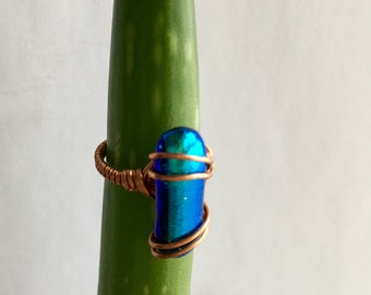 Wire Wrap Dichroic Glass Statement Ring