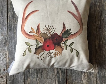 Hand Drawn antler Pillow Cover