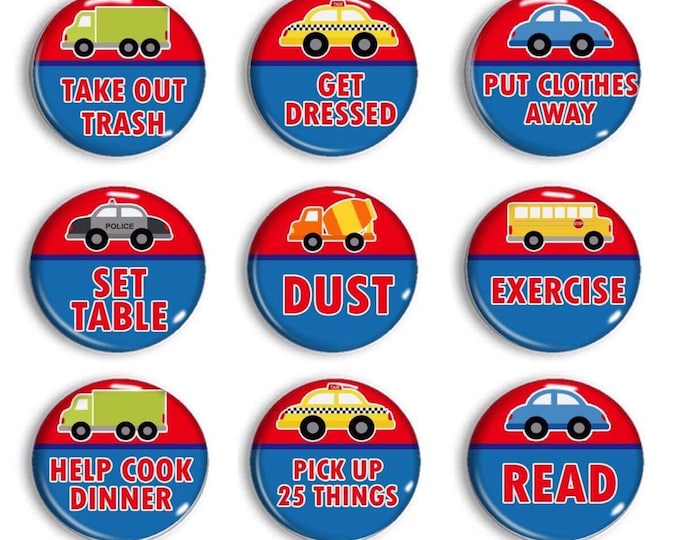 Police Firefighter Chore Magnets - Large Chore Magnets - Family Jobs - Family Organization - Kid's Chores - Red & Blue Room Decor