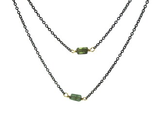green tourmaline necklace . bohemian gemstone necklace . sterling silver necklace . october birthstone necklace . ready to ship