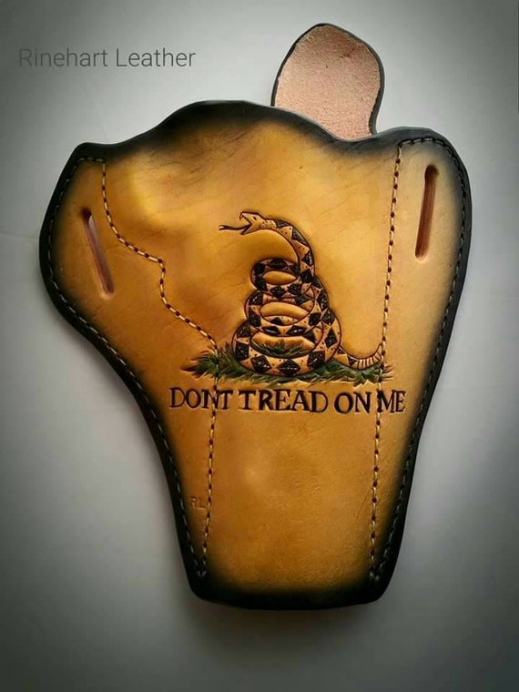 Leather gun holster customized to fit your gun Gadsden Flag