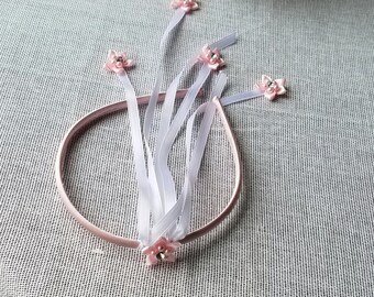 Pink Flower Headband, Pink Headband, Satin Headband, Girl Headband, Girl Accessory, Girl Gift, Flower Headband, Ribbon Headband