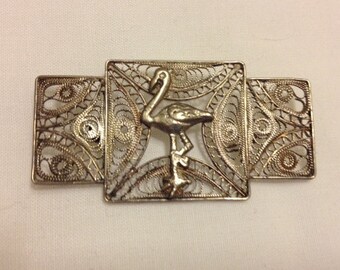 Old Handmade Silver Vintage Filigree Brooch Pin