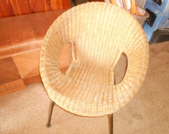 Mid century rattan basket chair with metal legs