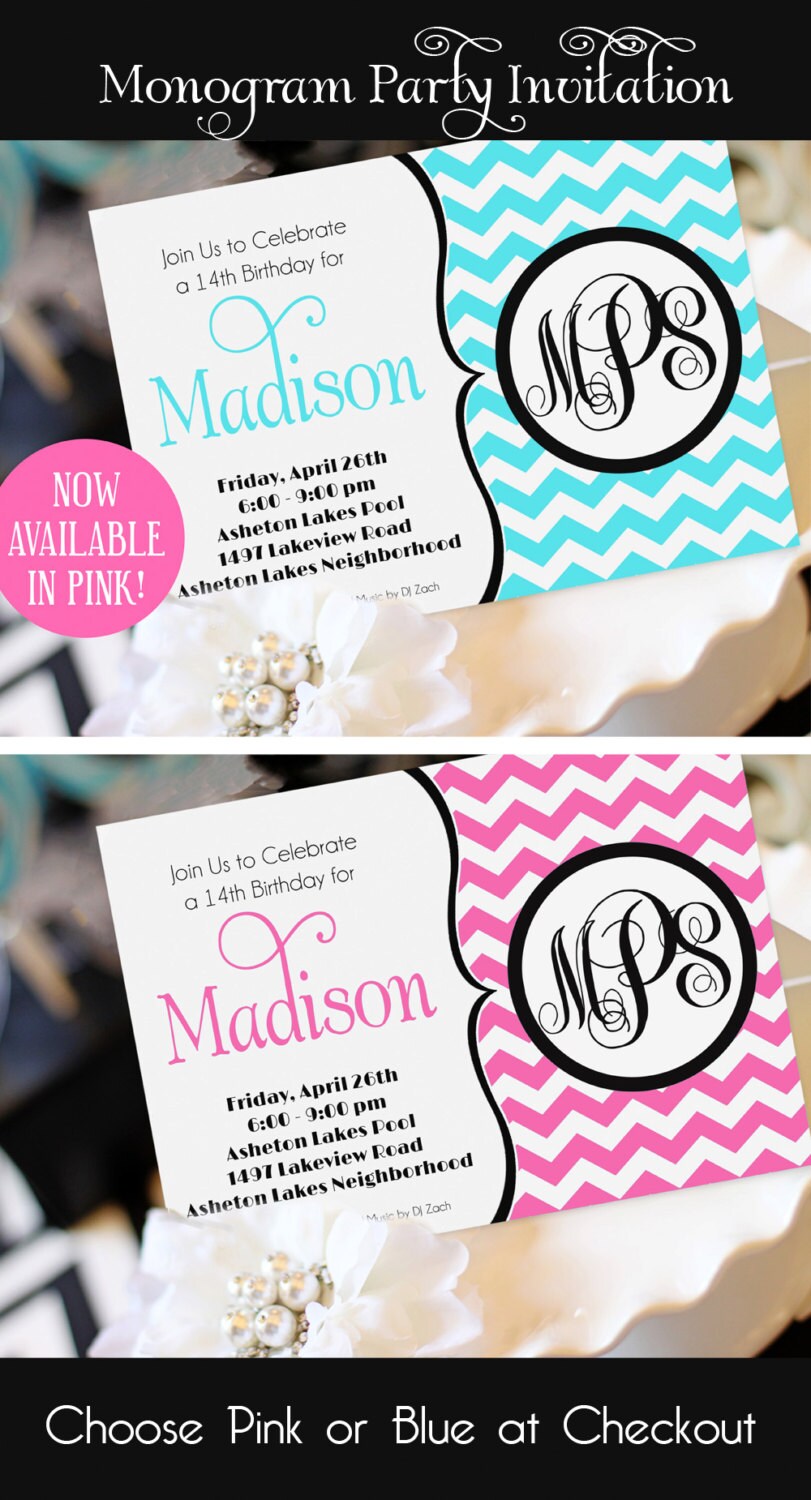 girl birthday invitation monogram birthday invitation birthday invitations for teenage girl