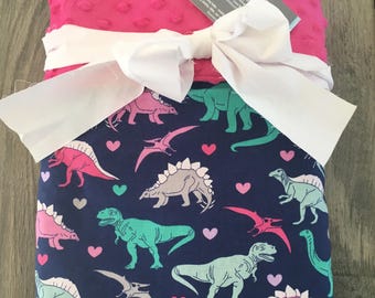 Dinosaur Blanket~ Girl’s Blanket~ Minky Blanket~ Toddler Blanket~ Child’s Blanket