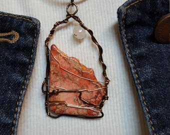 Southwestern Agate Mountain Pendant Leather Necklace, Southwestern Mountain Necklace, Southwestern Necklace, Southwestern Pendant Necklace