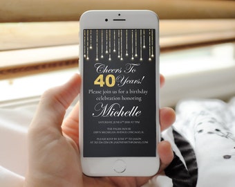 Digital invitation, email invitation, electronic invite, 40th bday, turning 40, 40th birthday male, milestone birthday, cheers to 40 years