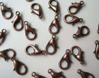 Lobster Claw Clasps / 25 pcs Red Copper Lobster Claw Clasp / 12mm x 6mm / Nickel Free