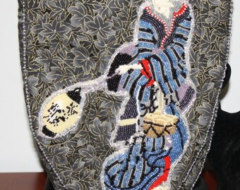 Hand Beaded Purse Geisha Collection Blue and Black