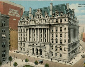 New York City Hall of Records Street Scene NYC Vintage Postcard (unused)