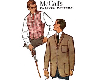 McCall's 5051 Mens Retro Blazer & Waistcoat / Vest 50s Vintage Sewing Pattern Size Chest 40 inches