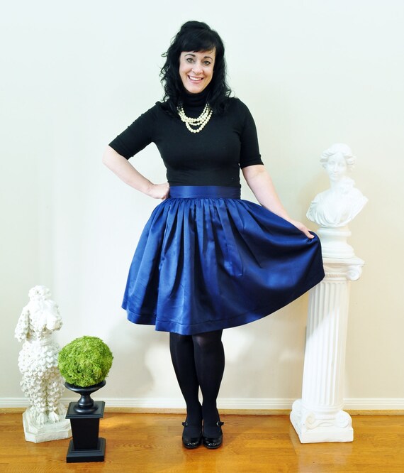 Navy Satin full gathered skirt custom made also in plus size