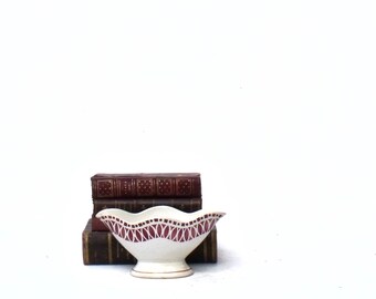French Antique ironstone St Amand Gravy Sauce Boat Claret Stencil ware