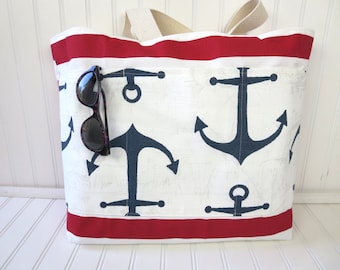 Anchor Tote Bag - Anchor Beach Bag - Nautical Tote Bag - Nautical Beach Bag - Waterproof Beach Bag - Tote Bag