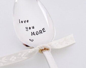 Love You More Heart - Vintage Hand Stamped Spoon - Silver Plated Coffee Tea Gift Personalized Flatware Valentines Day Gift Customized Gift