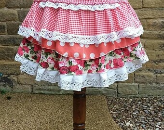 ON SALE Red layer bustle, festival hip skirt, ruffle overskirt, Tribal belly dance costume, eco repurposed clothing, boho hippie wear, Gift