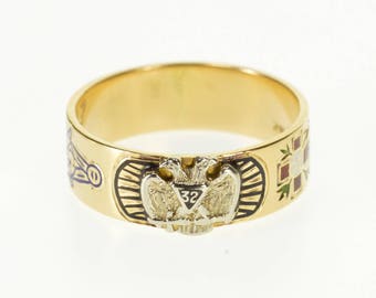 14k 32nd Degree Mason Double Headed Eagle Ornate Ring Gold