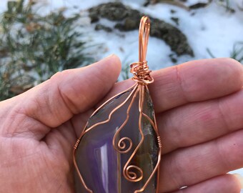 Purple agate slice copper wire wrapped