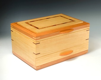 Handcrafted Jewelry Box of Satinwood with African Cherry Accents