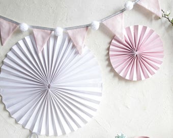 Garland light pink flags white PomPoms