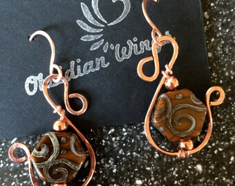 Copper and Lampwork Bead Earrings