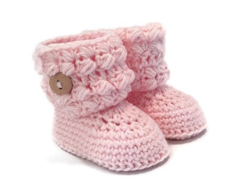 Pink Baby Booties, Crochet Baby Booties, Baby Boots, Baby Shoes, Baby Ugg, Baby Girl, Baby Shower Gift, Newborn Baby Gift