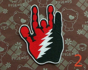 Grateful Dead Patch Jerry Garcia Hand Lighting Bolt Gun 3 1/2 Inch Tall