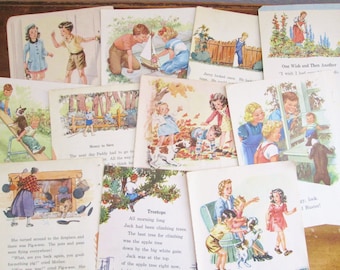 Vintage Children's Book Paper 1936-1949 Children's Illustrated Elementary School Reading Books 20 Pages of Vintage Images Paper Ephemera