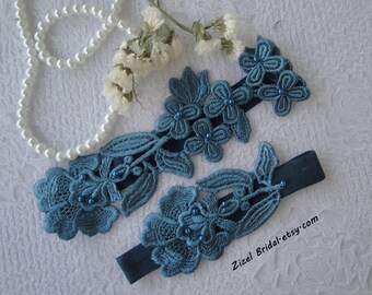 Teal Blue Wedding Garter, Garter, Bridal Garter, Blue Lace Garter, Bridal Garter Set, Something Blue, Wedding Garter Blue, Lace Garter Set