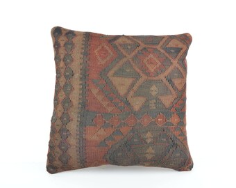 16x16 Vintage Kilim Pillow, Decorative Kilim Pillow, Turkish Kilim Pillow Case, Turkish Kilim Pillow, Kilim Cushion, 40x40 cm Kilim Pillow