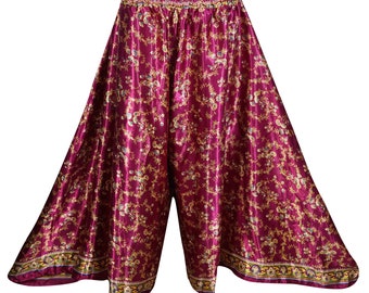 PINK Recycled Silk Sari Smocked High Waist Maxi Skirt Floral Print Divided Long Skirts