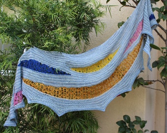 After the Storm Crescent Shaped Full Size Gray Striped With Lace Inserts Shawl or Wrap