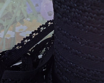 5yds Elastic Picot Lace Stretch Black Skinny 3/8" scalloped edge Picot Edging Headbands Sewing lingerie Underwear Elastic Trim