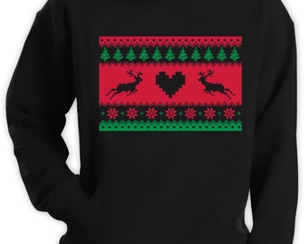 Reindeer Ugly Christmas Sweater Stripe Hoodie Men Funny