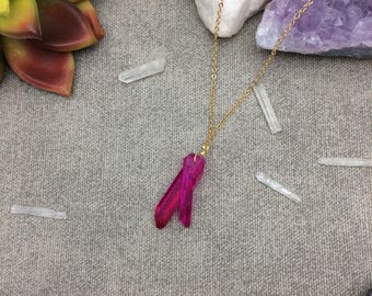 Quartz Double Point Crystal Necklace, Quartz Necklace, Crystal Pendant, Quartz Pendant, Crystal Jewelry, Rose Gold Crystal Point Necklace
