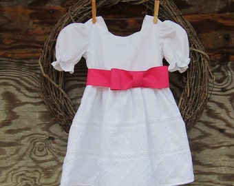 Girls White Dress, Flower Girl Dress, Easter Dress, Girls Pink Dress, Christening Dress