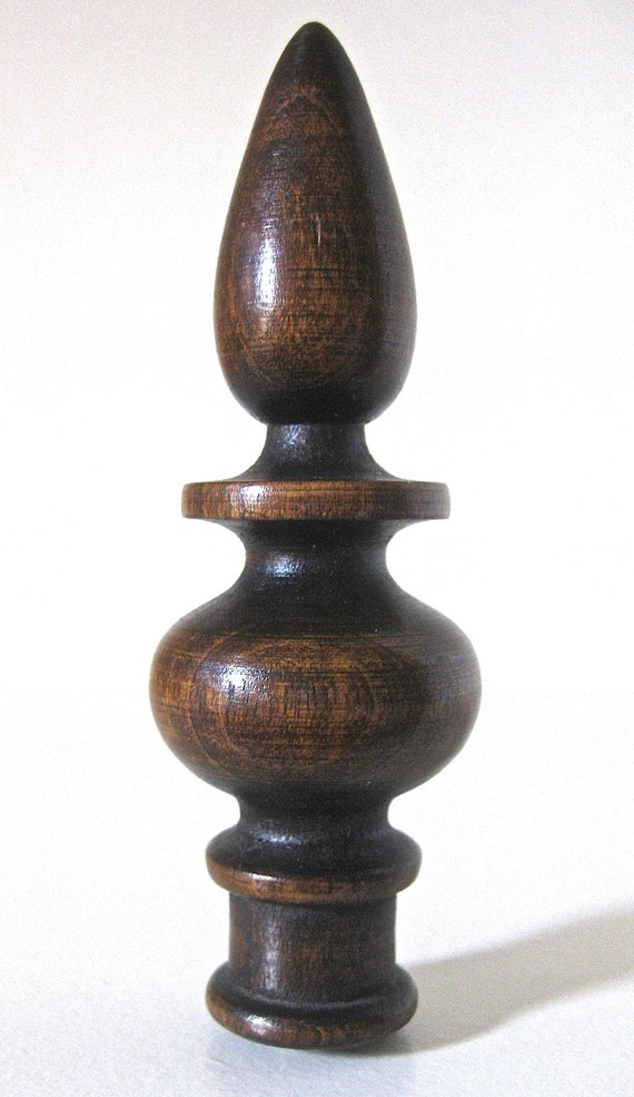 Vintage Brown Walnut Turned Wood Lamp Finial