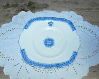 antique serving platter, old willow/Art Nouveau/pottery/British