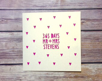 1st Anniversary Card, 365 days, Papercut Card, Personalised Anniversary Card, Mr & Mrs Card, 1st Anniversary Gift, 1 Year Anniversary
