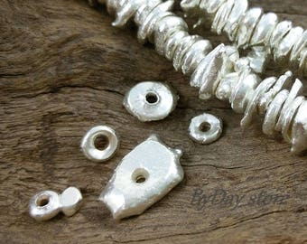 Handmade Silver,Free Form Nugget,Blob Silver Beads,Non-Oxidized Plain Chip Large Spacer Beads(L),approx:6-8 mm.,20 pcs.