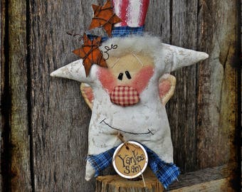 Primitive Uncle Sam Folk Art Rag Doll, Patriotic Americana Decor, OFG FAAP