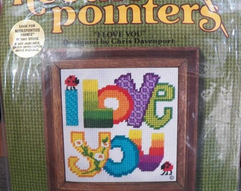 Vintage 1977 Needle Pointer Needlepoint Kit~I LOVE YOU~5423 Rainbow Colors