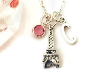 Eiffel Tower Necklace, Paris Necklace, Eiffel Tower Jewellery, Paris Jewellery, Personalised Birthstone Necklace, Silver Eiffel Tower Charm